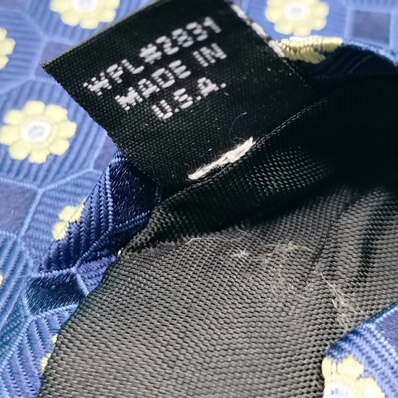 JOSEPH ABBOUD Necktie Tie Imported Silk Blue Yellow Flowers and Squares Designer - Picture 5 of 9